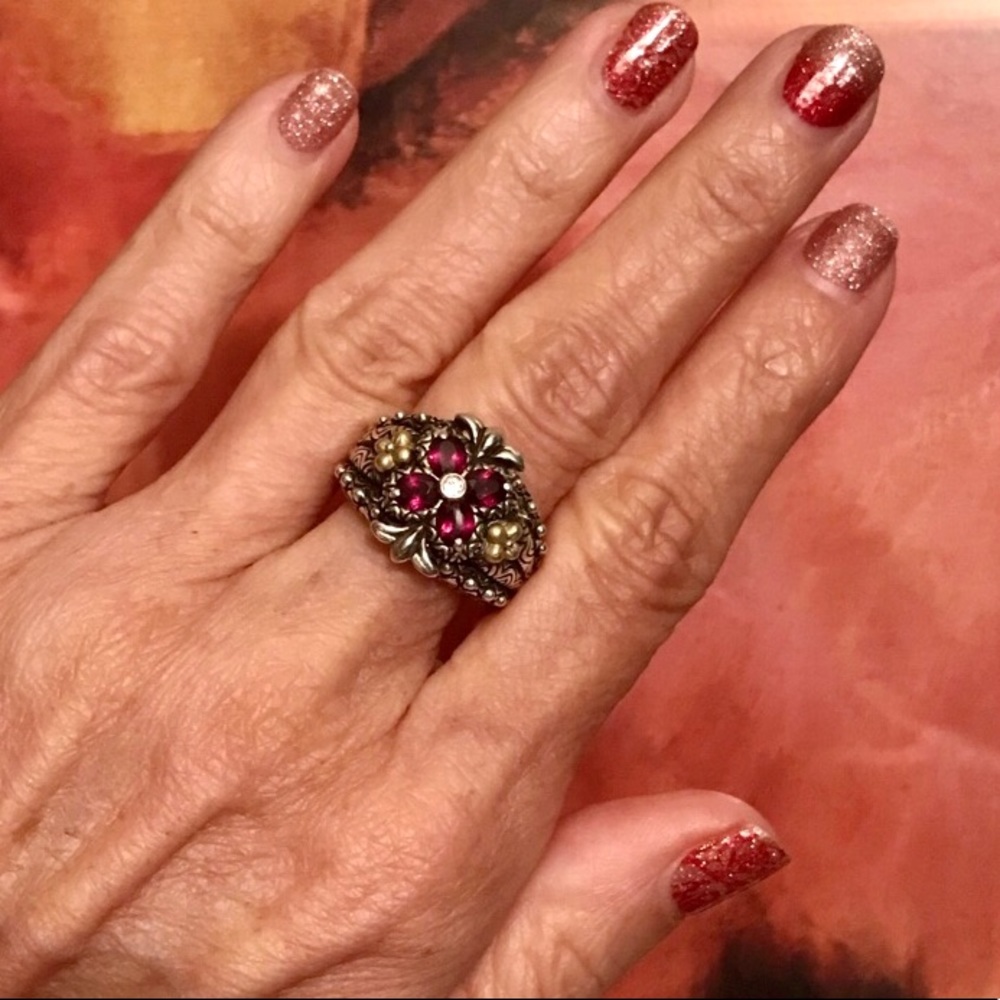 BARBARA BIXBY RHODOLITE GARNET FLOWER RING - Picture 2 of 8